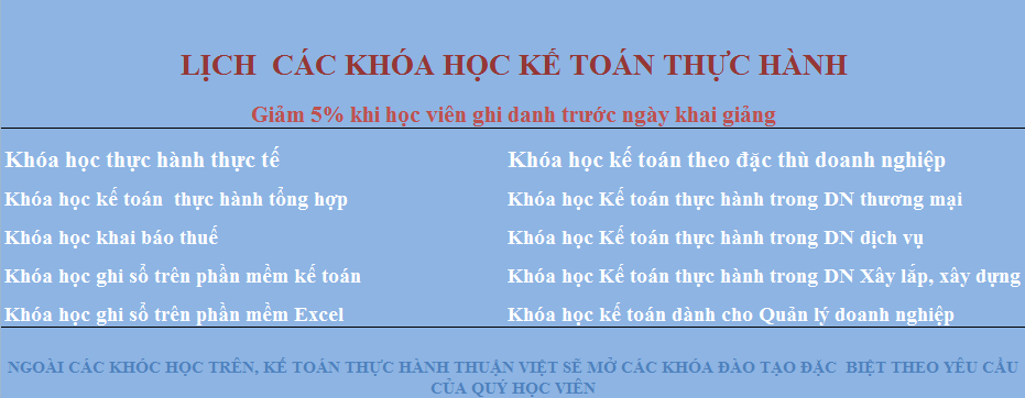 khóa học thực hành kế toán tổng hợp